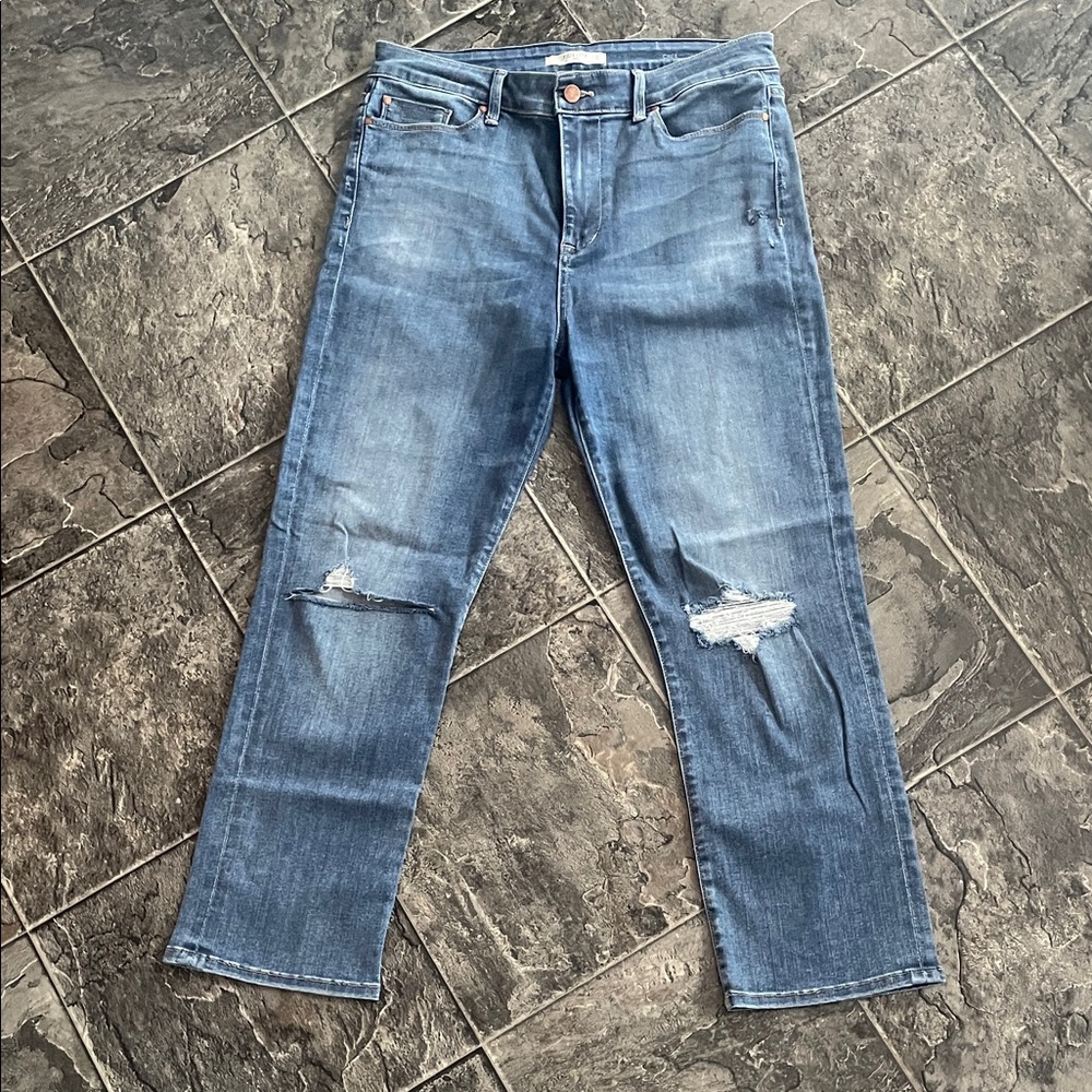 FIDELITY DENIM ‘CHER’ Women's Distressed High-rise Slim Straight Jeans Coastal